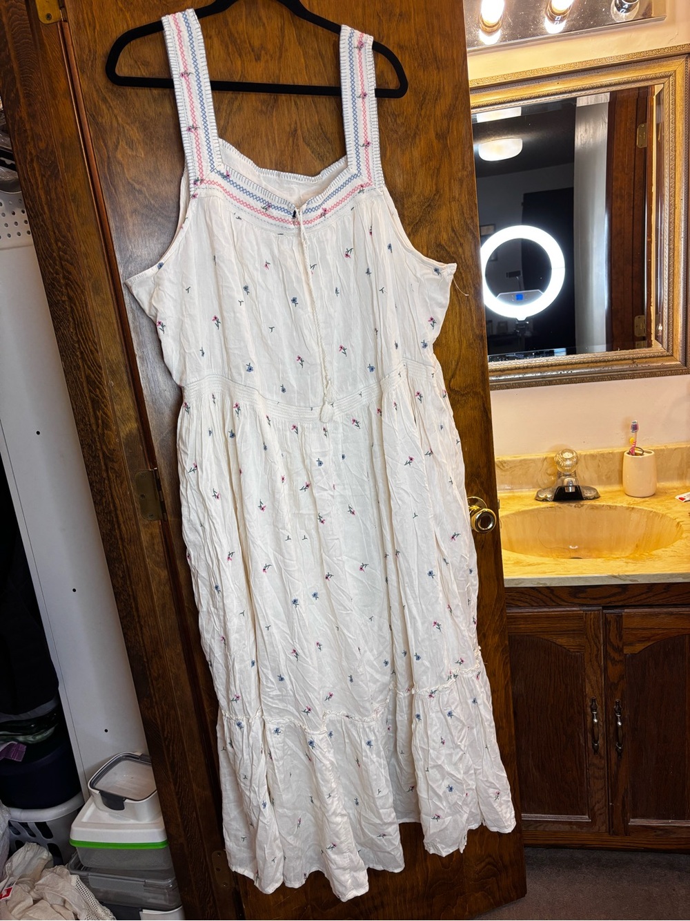 Old Navy Brand New Off White Embroidered Cotton Sundress with Pink Blue Accents